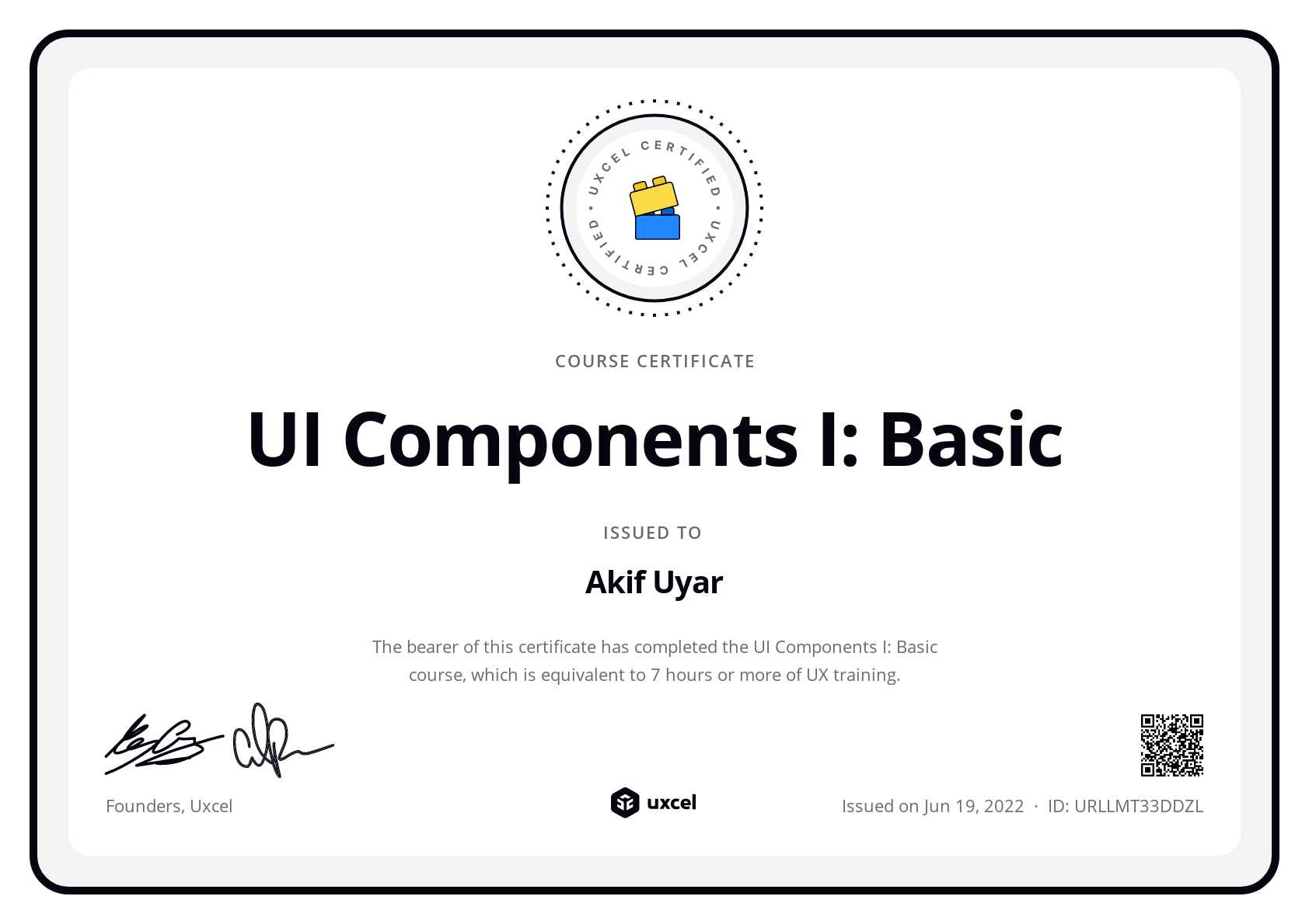 Akif Uyar's certificate